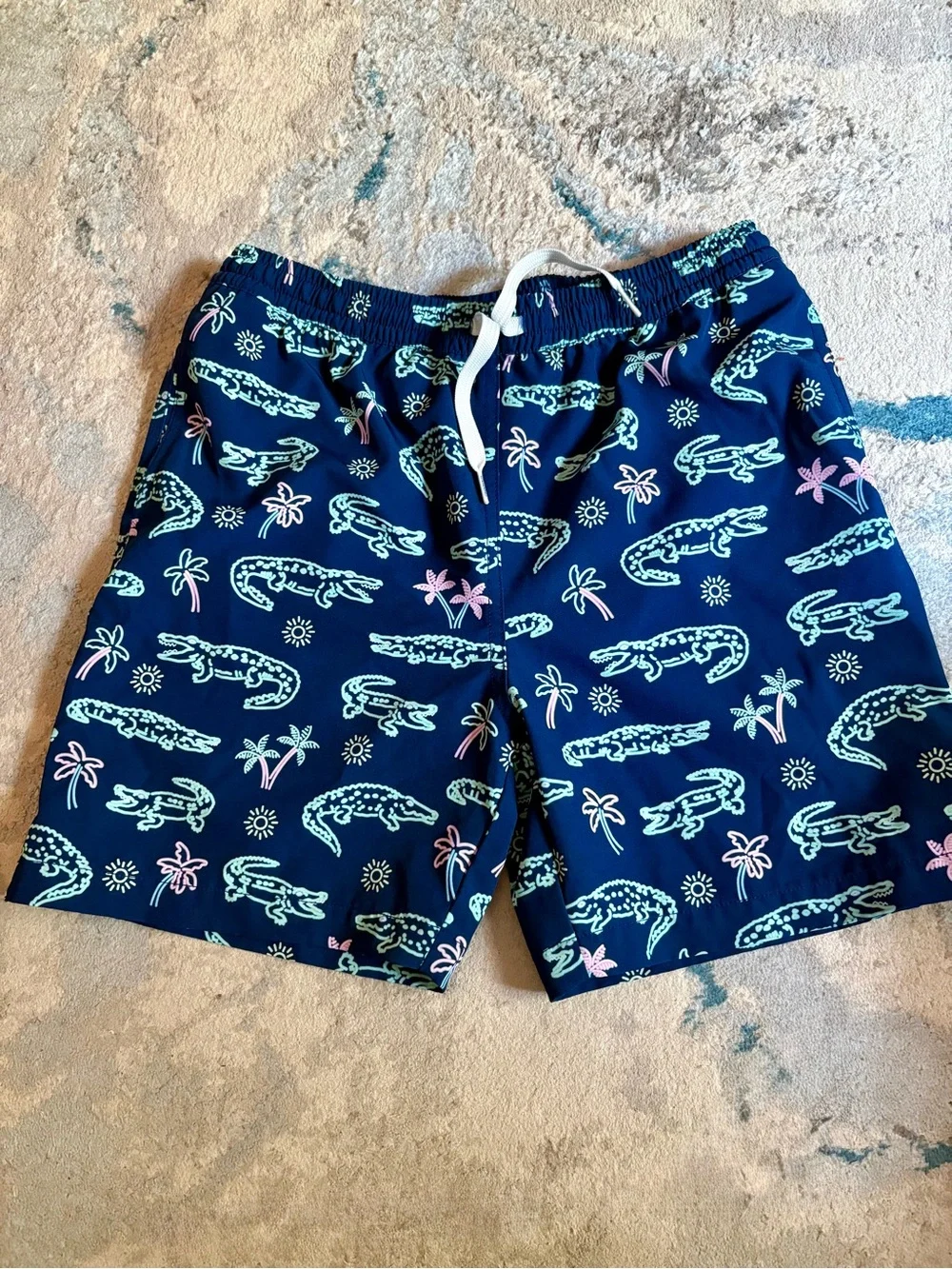 chubbies Navy Lined Swim Trunks with Mint & Pink Alligator Print Neon Glades